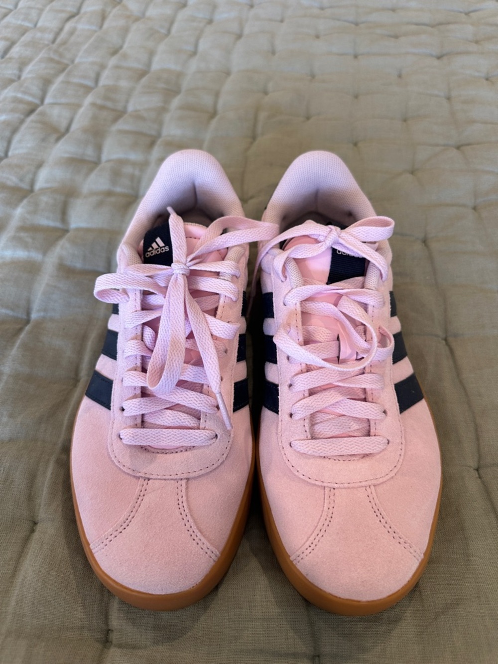 adidas Pink Suede Sneakers with Navy Stripes and Gum Sole - Picture 2 of 4